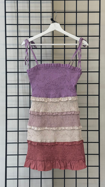 VESTIDO MORADO COLORES PLIZADO