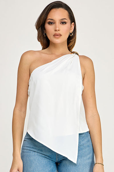 Blusa blanca un hombro