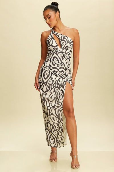 Vestido negro beige largo