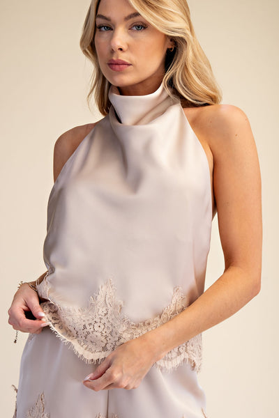 Blusa beige halter encaje