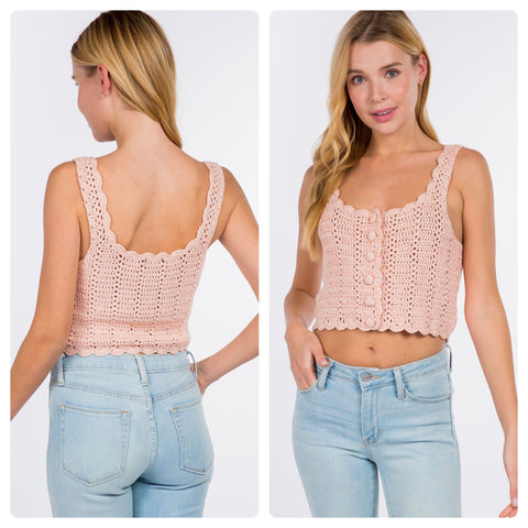 Crop top rosa tejido