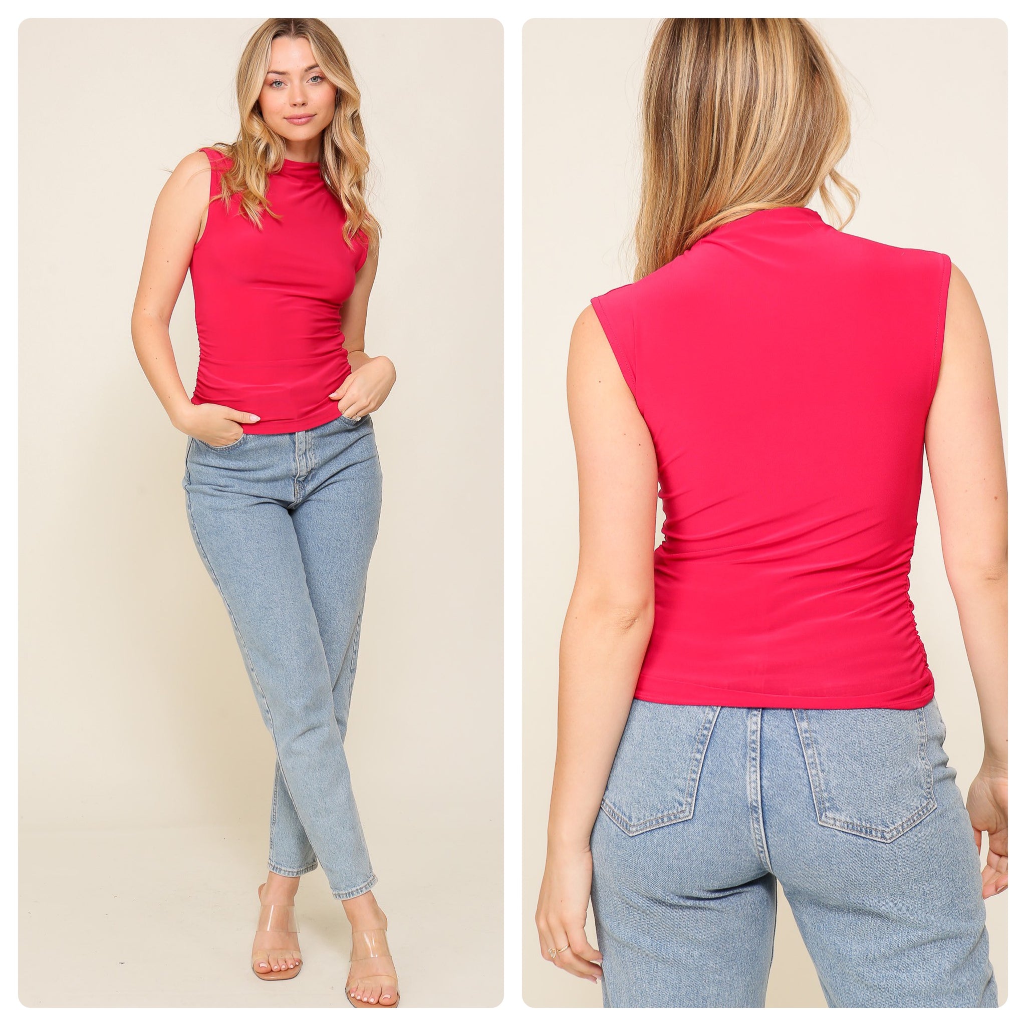 Blusa roja cuello alto