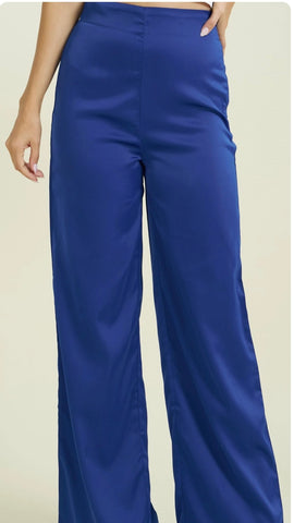 Pantalón palazo azul satín