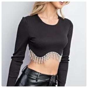 Crop top negro diamantes