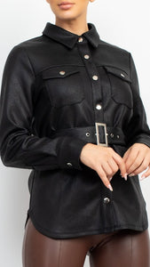 Blusa negra piel textura camisola