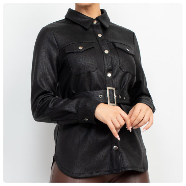 Blusa negra piel textura