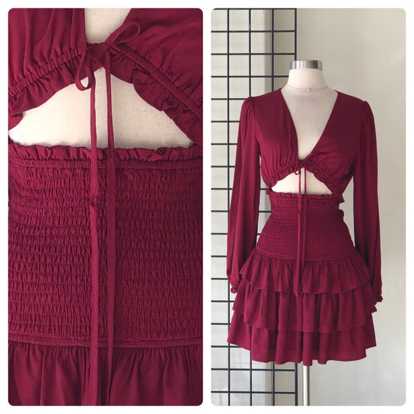 Vestido vino corrugado