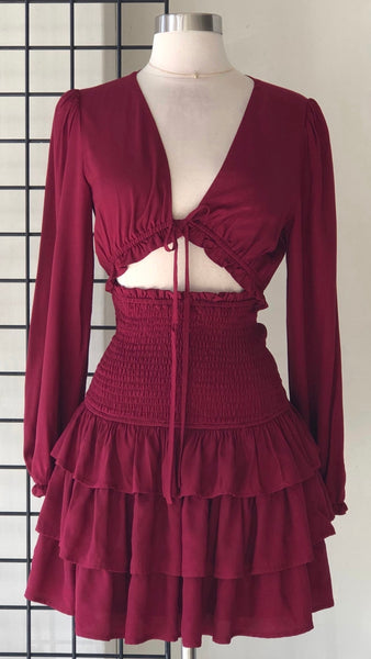 Vestido vino corrugado