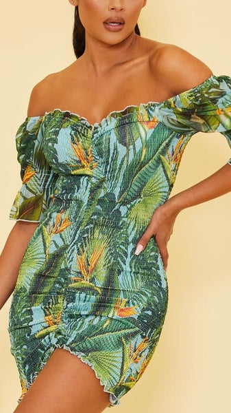 Vestido tropical corrugado