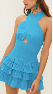 Romper azul corrugado halter