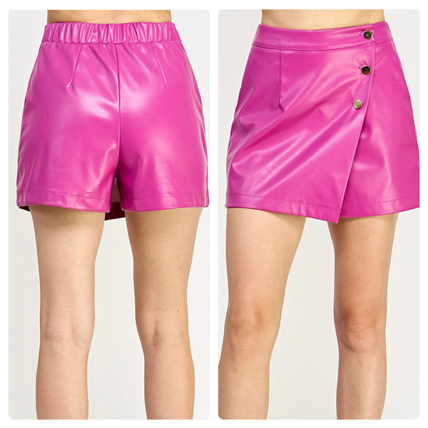 Falda shorts rosa piel botón