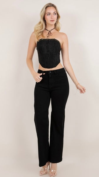 Crop top negro corset