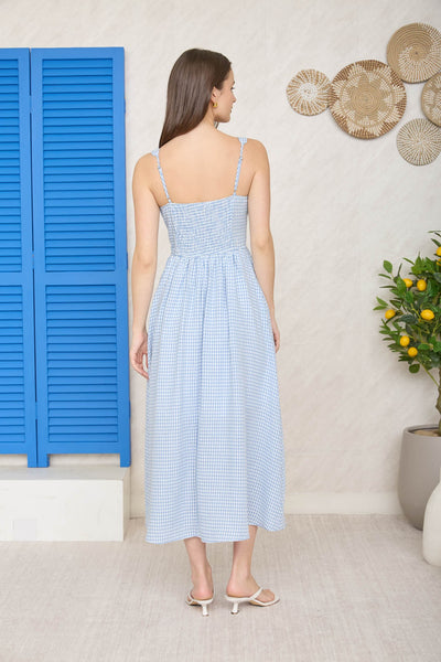 Vestido azul cuadros a media pierna