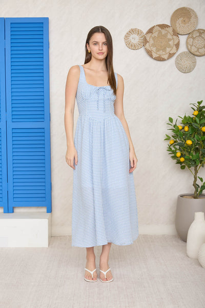 Vestido azul cuadros a media pierna