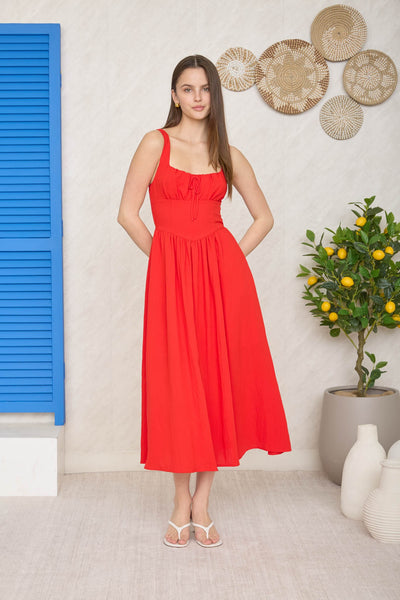 Vestido rojo a media pierna