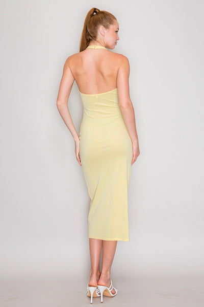 Vestido amarillo halter a media pierna