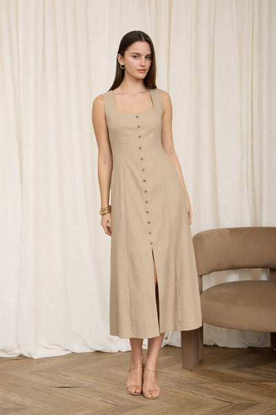 Vestido beige a media pierna