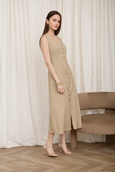 Vestido beige a media pierna