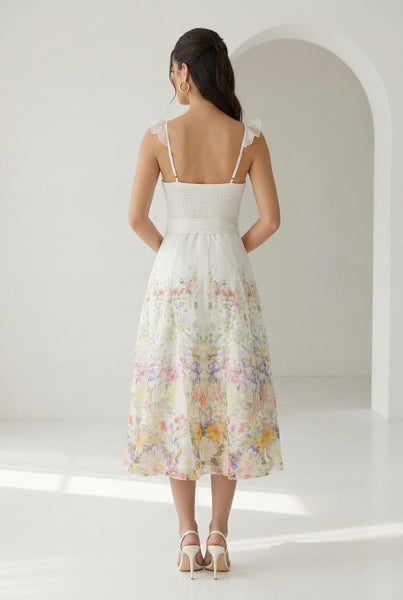 Vestido beige colores a media pierna