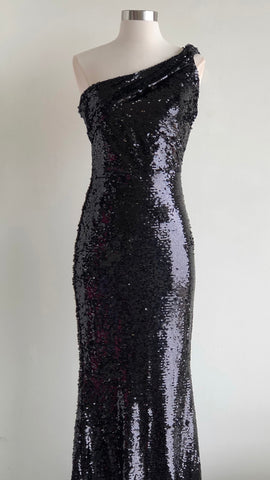 Vestido negro lentejuela strapless largo