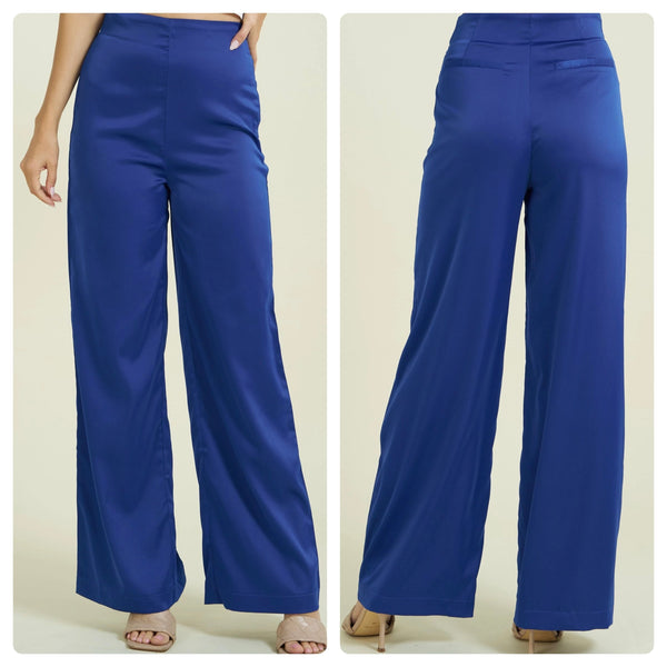 Pantalón palazo azul satín