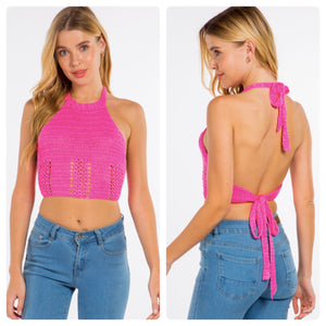 Crop top rosa tejido