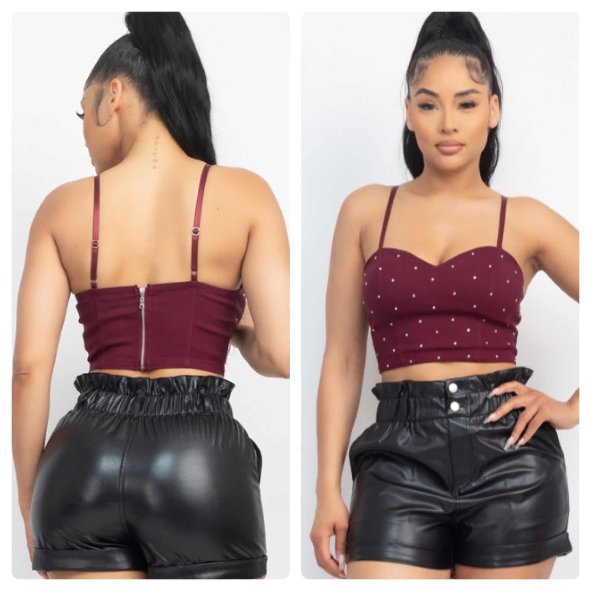 Crop top vino diamantes